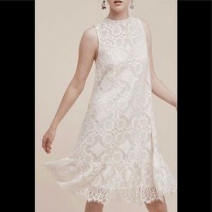 Anthropologie Floreat Manson Sleeveless Lace Dress Ivory Lined Knee Length